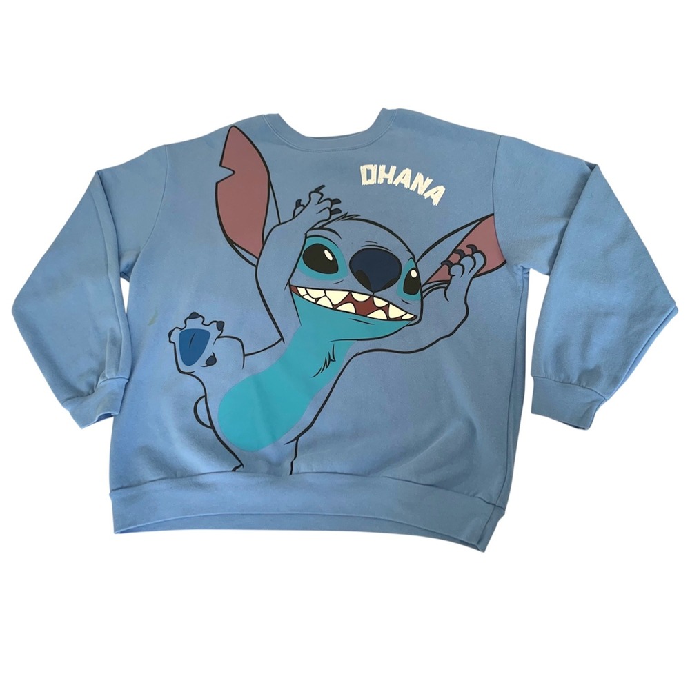 Disney Sweatshirt Womens 3XL Blue Stitch Ohana‎ Graphic Pullover Disneycore Cozy